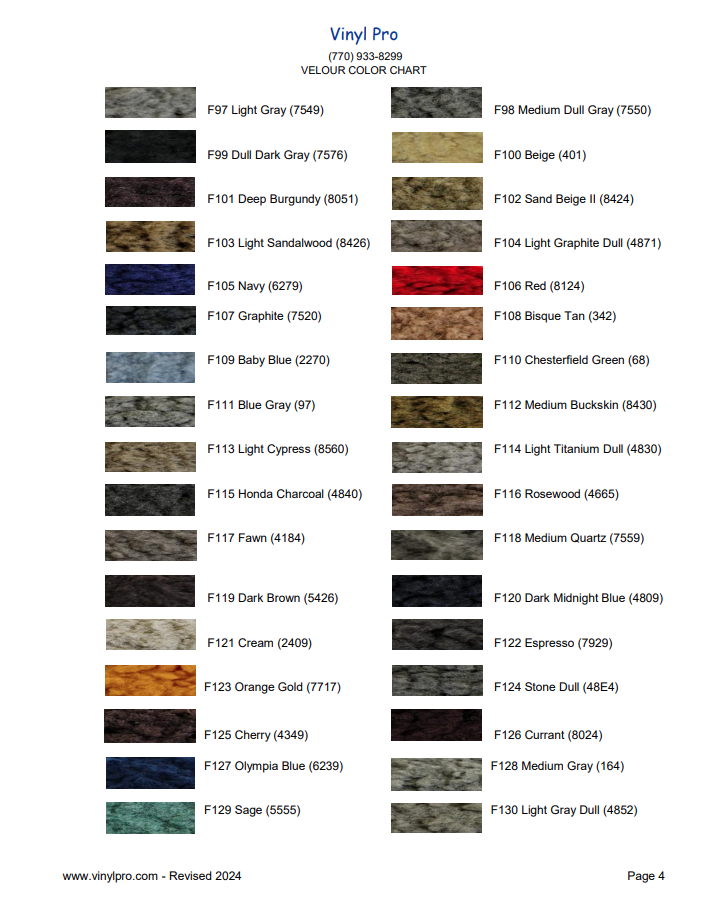 Fibers Color Chart