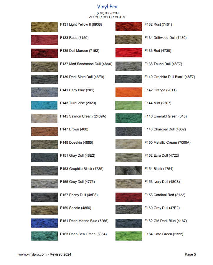 Fibers Color Chart